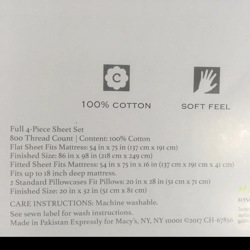 new Charter Club Sleep Luxe 800 TC 100% Cotton FULL Sheet Set - Pebble Pattern